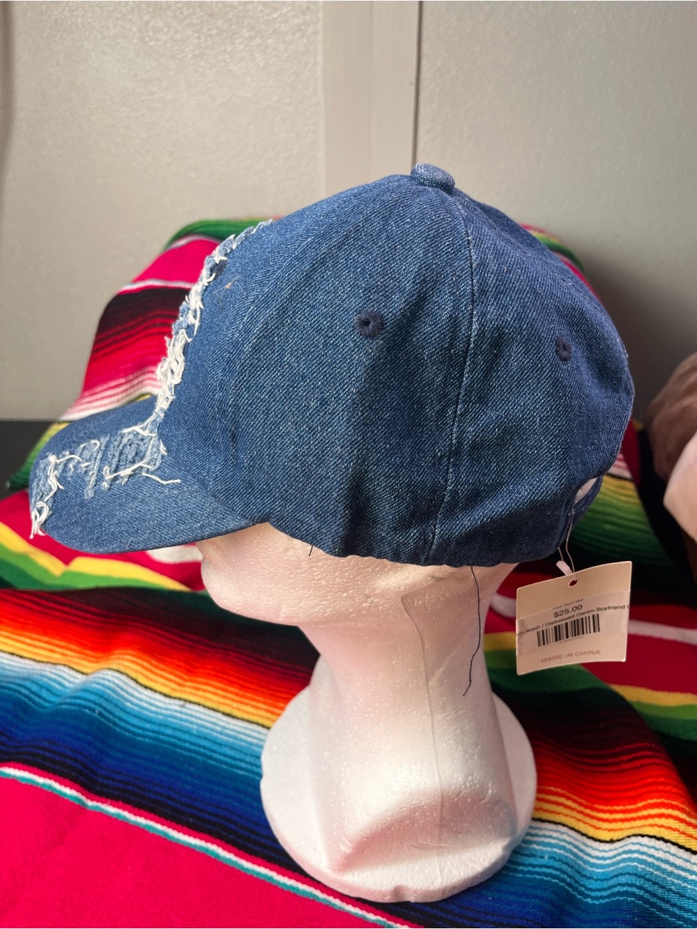 Distressed Denim Baseball Cap - Blue - Picture 2 of 4